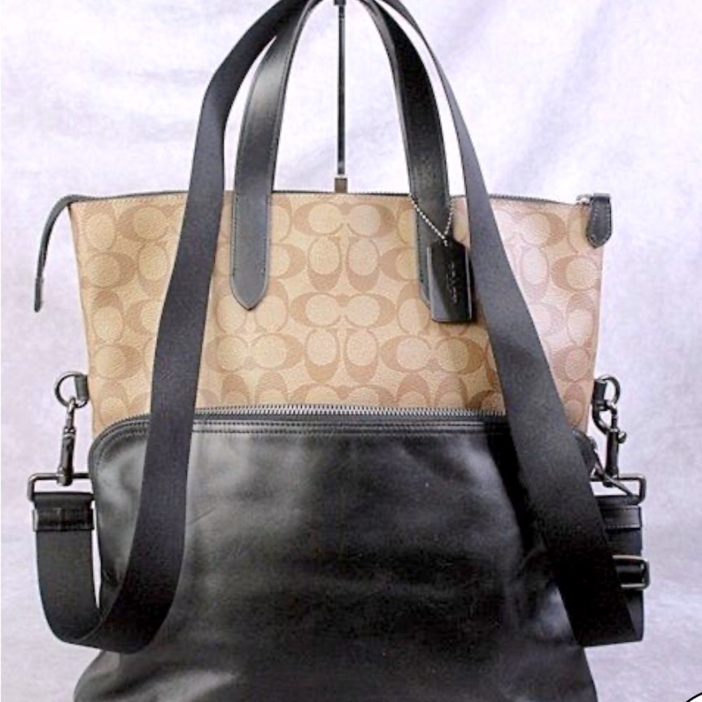 Very large Coach F72528 Graham Khaki signature Unisex convertible foldover tote